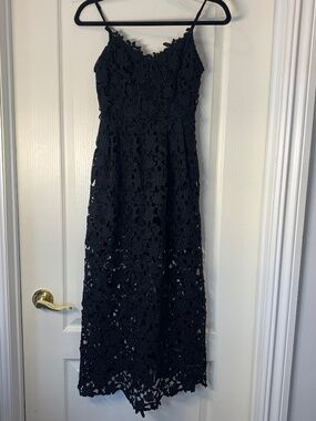 Endless Rose Black Lace Dress Spaghetti Straps Romantic Sheer Wedding Evening XS